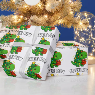 Papel De Regalo Árbol de Navidad Dinosaurio T-Rex Dinos Lindo Fies