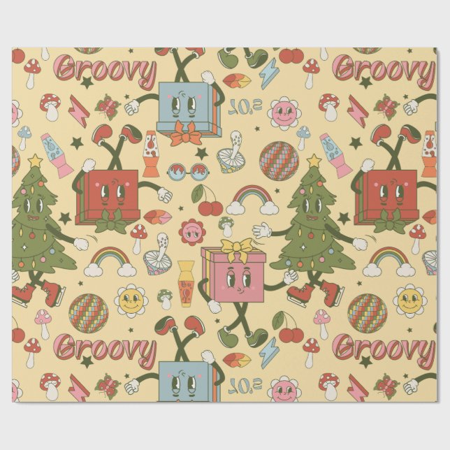 Papel De Regalo árbol de navidad disco retro groovy de los 70 (Superficie plana)