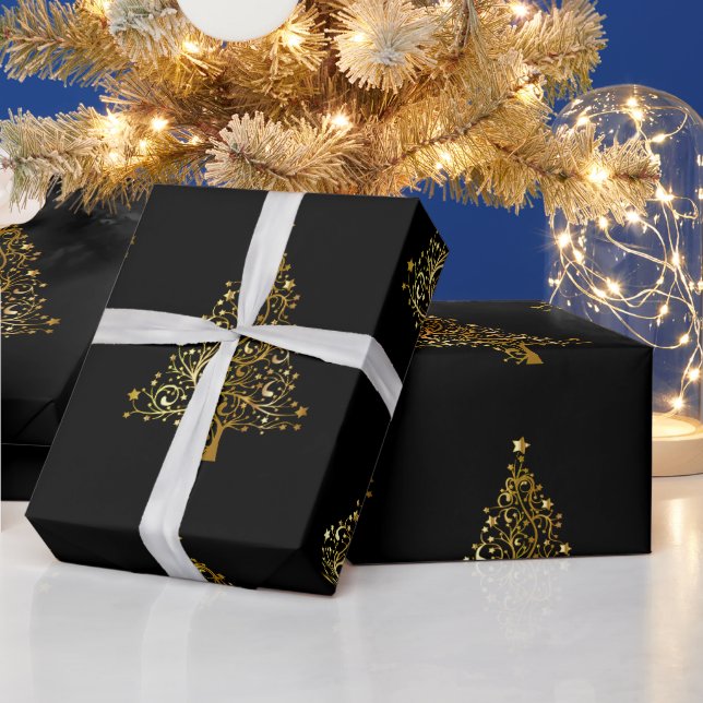 Papel De Regalo Árbol de Navidad dorado (Vacaciones)