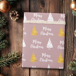 Papel De Regalo Árbol de Navidad dorado blanco personalizado con R
