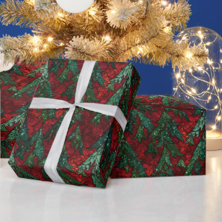 Papel De Regalo Árbol de Navidad dramático gótico con brillo rojo
