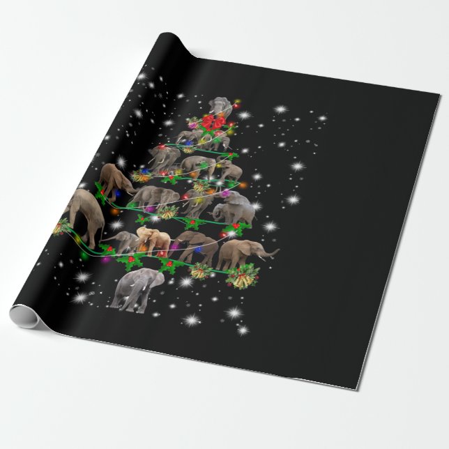 Papel De Regalo Árbol de Navidad elefante cubierto por linterna (Desenrollado)