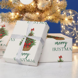Papel De Regalo Árbol de Navidad elegante – cinta roja