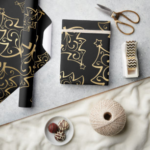 Papel De Regalo Árbol de Navidad elegante de lámina falsa de negro