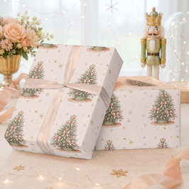Papel De Regalo Árbol de Navidad en acuarela, melocotón y menta, f