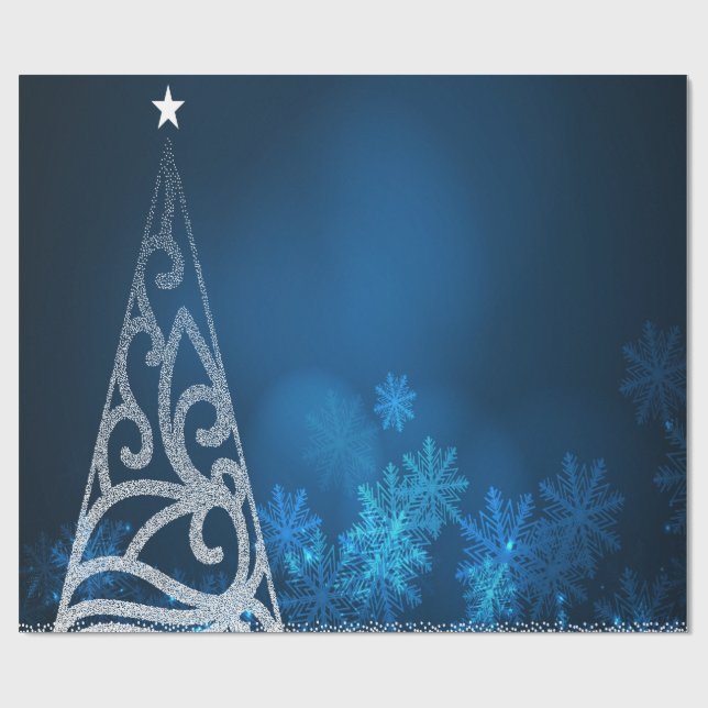 Papel De Regalo Árbol de Navidad, estrella, vacaciones azules con  (Superficie plana)