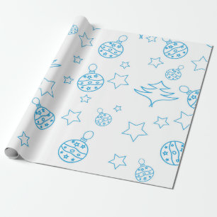 Papel De Regalo Árbol de Navidad, estrellas y bolas - simple sin c