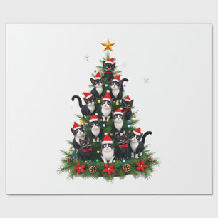 Papel De Regalo Árbol de Navidad Gato Esmoquin Luces de Gato Esmoq