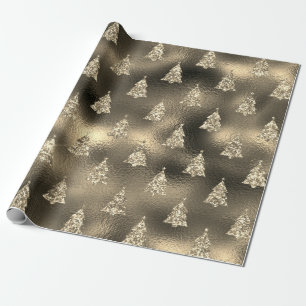 Papel De Regalo Árbol de Navidad Glam Plata Verde con Purpurina