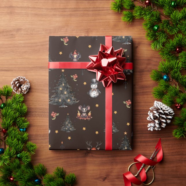 Papel De Regalo Árbol de Navidad gótico Animales de Hombre de Niev (Regalo de vacaciones)