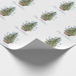 Papel De Regalo Árbol de Navidad lazo azul preppy de Navidad