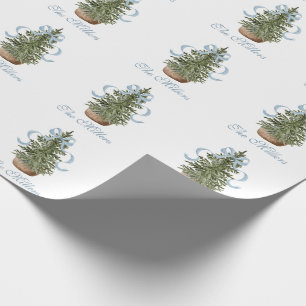 Papel De Regalo Árbol de Navidad lazo azul preppy de Navidad