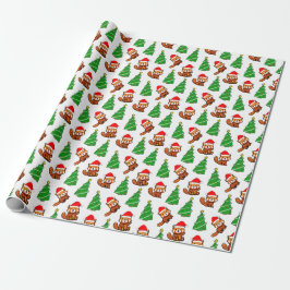 Papel De Regalo Árbol de navidad lindo Panda rojo Santa Hat