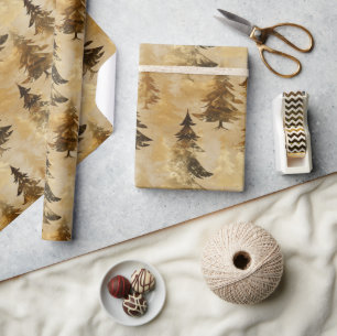 Papel De Regalo Árbol de Navidad metálico dorado y bronce de moda 