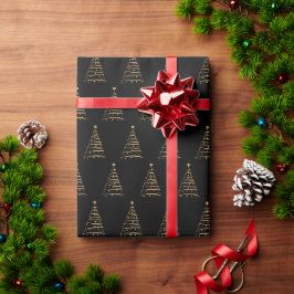 Papel De Regalo Árbol de Navidad Minimalista Negro y Oro