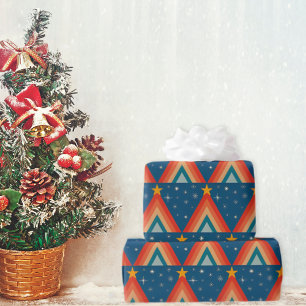 Papel De Regalo Árbol de Navidad minimalista rojo y azul retro gro