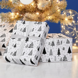Papel De Regalo Árbol de Navidad mínimo negro y blanco