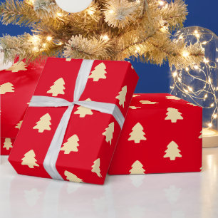 Papel De Regalo Árbol de Navidad Mínimo Patrón Rojo y Amarillo Cla