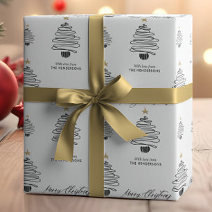 Papel De Regalo Árbol de Navidad Moderno Minimalista con Nombre Pe