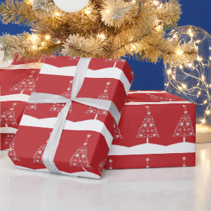 Papel De Regalo Árbol De Navidad Moderno Rojo Y Blanco