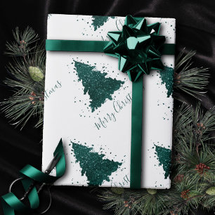 Papel De Regalo Árbol de Navidad Moody Guión Verde azulado oscur