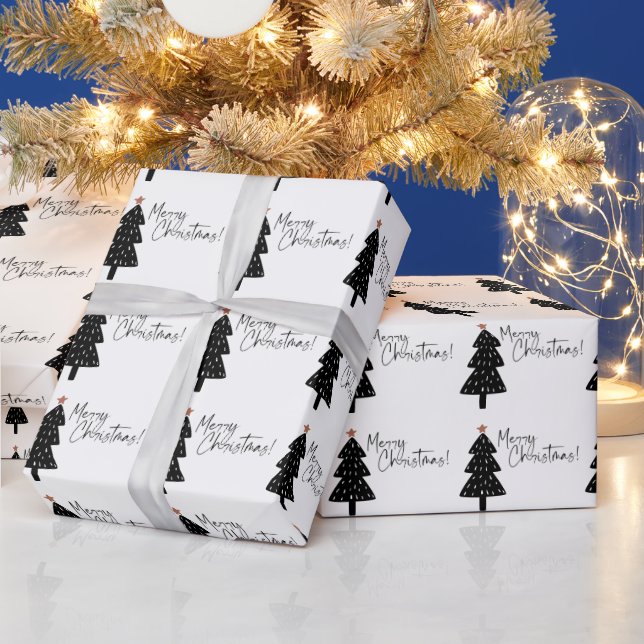 Papel De Regalo Árbol de navidad negro y blanco (Vacaciones)