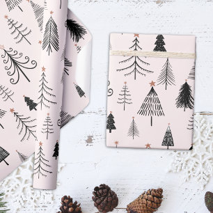 Papel De Regalo Árbol de Navidad negro y rosa