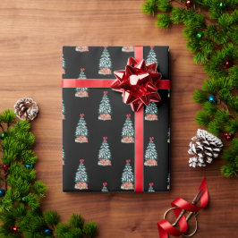 Papel De Regalo Árbol de Navidad Nevado Bonito Negro
