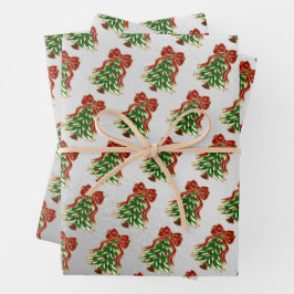 Papel de Regalo Árbol de Navidad Nevado y Lazo Pla