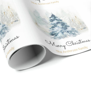 Papel De Regalo Árbol de navidad nevando dorado blanco