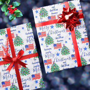 Papel De Regalo Árbol de Navidad Patriótico Estados Unidos Feliz N