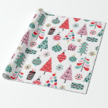 Papel De Regalo Árbol de Navidad. Patrón azul, rojo y rosa moderno<br><div class="desc">Papel de envolvimiento en forma de árbol de Navidad azul,  rojo y rosa.</div>