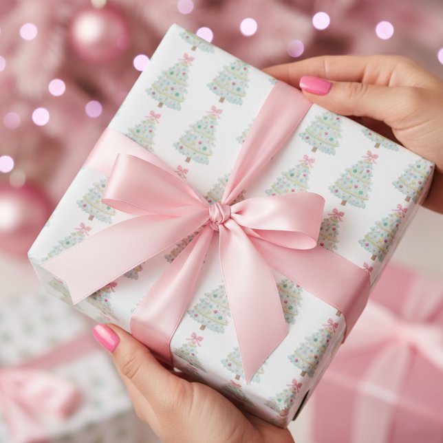Papel De Regalo Árbol de Navidad Preppy Pink Pastel (Subido por el creador)