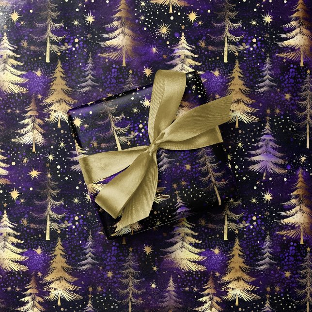 Papel De Regalo Árbol de Navidad Purple & Gold Nochebuena de lujo (Subido por el creador)