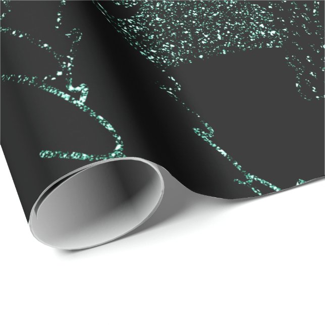 Papel De Regalo Árbol de Navidad Purpurina de madera negra verde (Esquina del rollo)