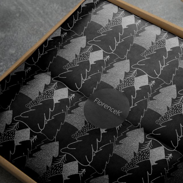 Papel De Regalo Árbol de Navidad Purpurina Gris Gris Negro Plata F (Christmas Tree Black Silver Gray Fancy Glitter Wrapping Paper)