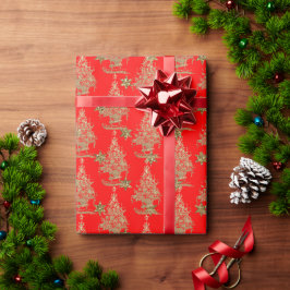 Papel De Regalo Árbol de navidad purpurina rojo