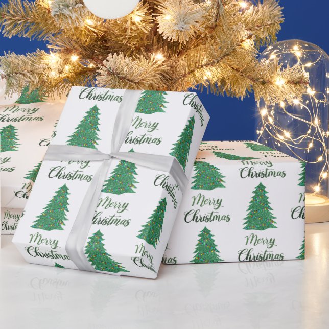 Papel De Regalo Árbol de navidad - purpurina verde (Vacaciones)