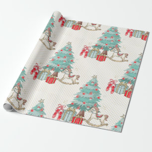 Papel De Regalo Árbol de Navidad, regalos y caballo balanceado
