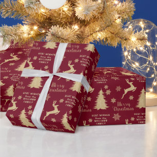 Papel De Regalo Árbol de Navidad Reno Personalizado de Oro
