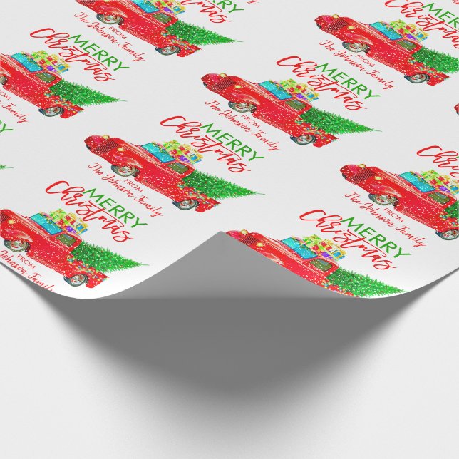 Papel De Regalo Árbol de navidad retro personalizado del camión de (Esquina)