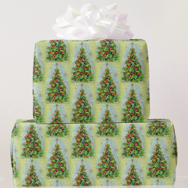 Papel De Regalo Árbol de Navidad retro verde y rojo (Subido por el creador)