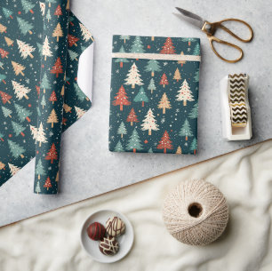 Papel De Regalo Árbol de Navidad Rojo Blanco Verde Patrón de Navid