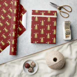 Papel De Regalo Árbol de Navidad rojo dorado moderno