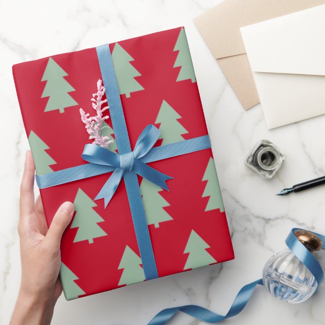 Papel De Regalo Árbol de Navidad Rojo Oscuro (Regalar)