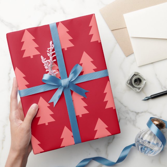 Papel De Regalo Árbol de Navidad Rojo Oscuro (Regalar)