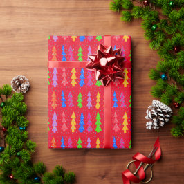 Papel De Regalo Árbol de Navidad Rojo Pop Art  
