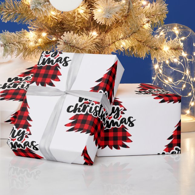 Papel De Regalo Árbol de navidad rojo y negro (Vacaciones)
