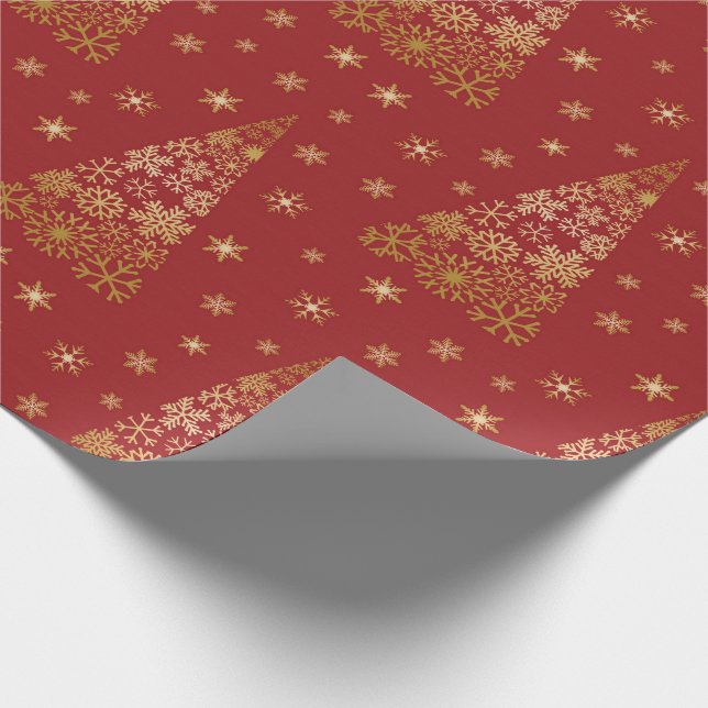 Papel De Regalo Árbol de Navidad Rojo y Oro Elegante (Esquina)