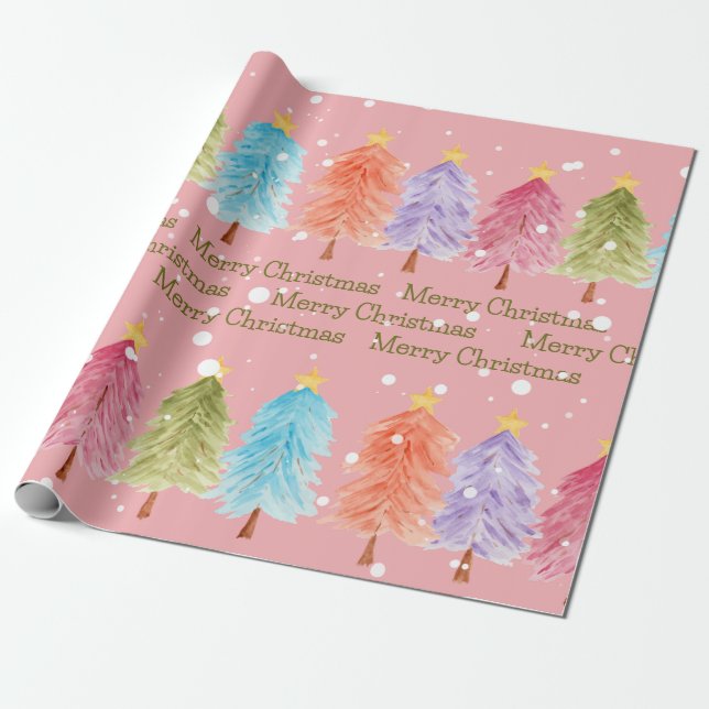 Papel De Regalo Árbol de Navidad rosa (Desenrollado)